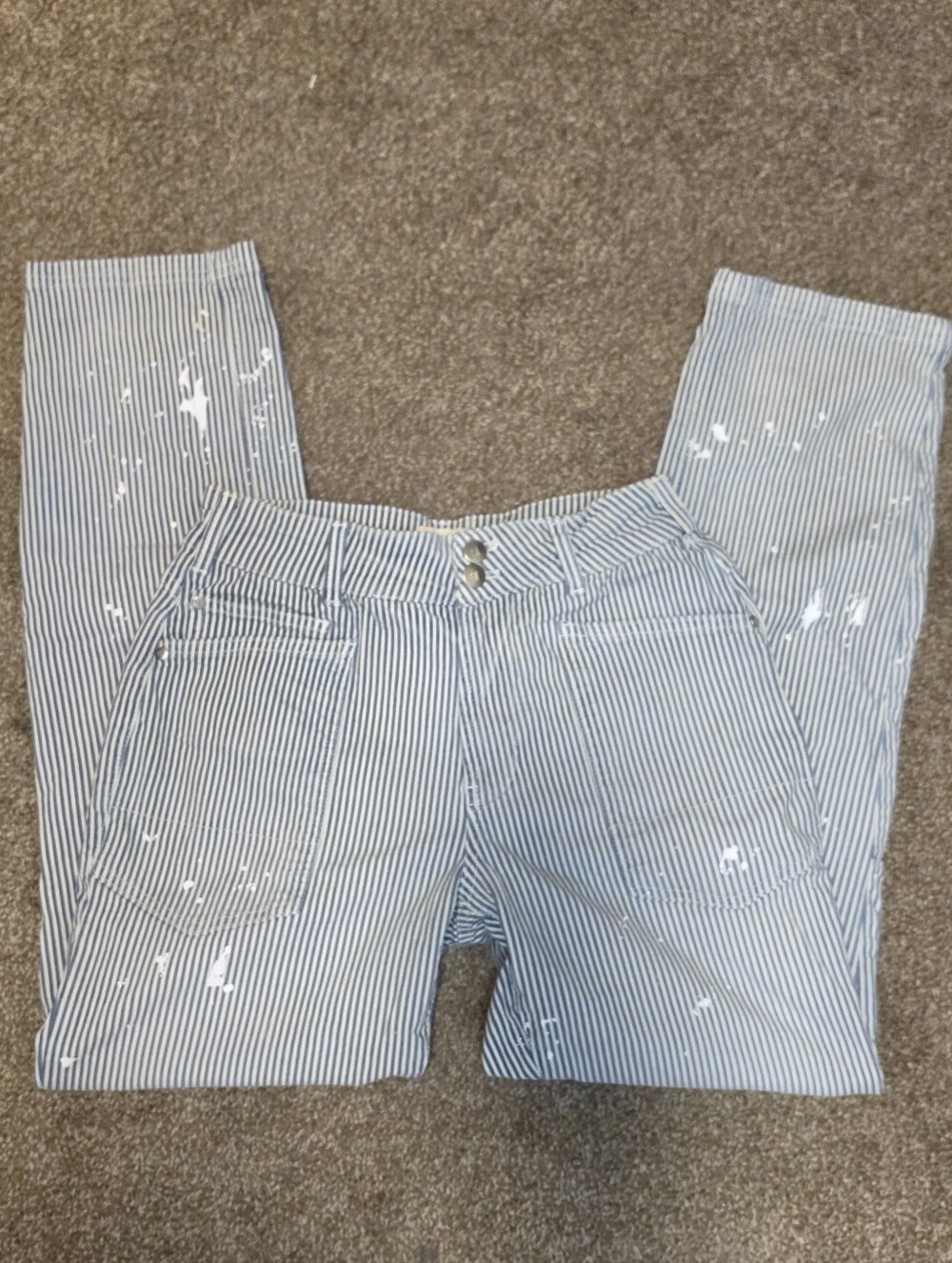 Pilcro by Anthropologie Blue White Pinstripe Paint Splatter Straight Leg Jeans